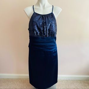 Dressbarn Navy Blue Satin & Sequin Cocktail Dress